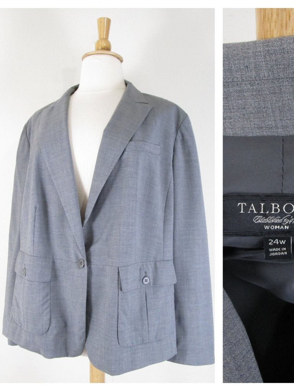Talbots Womens Plus Size Gray Wool Blazer Jacket 24W Formal Business Career